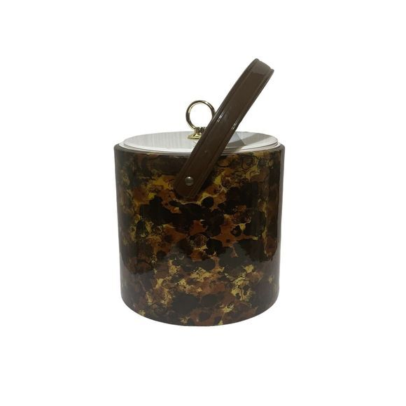 Vtg Ice Bucket Retro Vinyl Marbled Pattern Art Deco MCM Mid Century Modern 70s - Picture 2 of 7